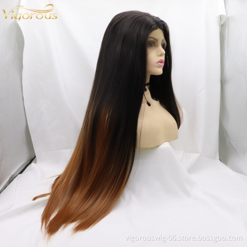 Vigorous Natural Hair Wigs For Black Women Straight Synthetic Lace Front Hair 28 Inch Ombre Lace Front Wig Cosplay Brown Color